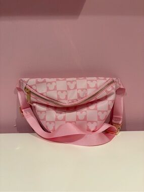 Pink Checker Mickey Mouse Print Crossbody Fanny Pack Bag 🎀🐭💖